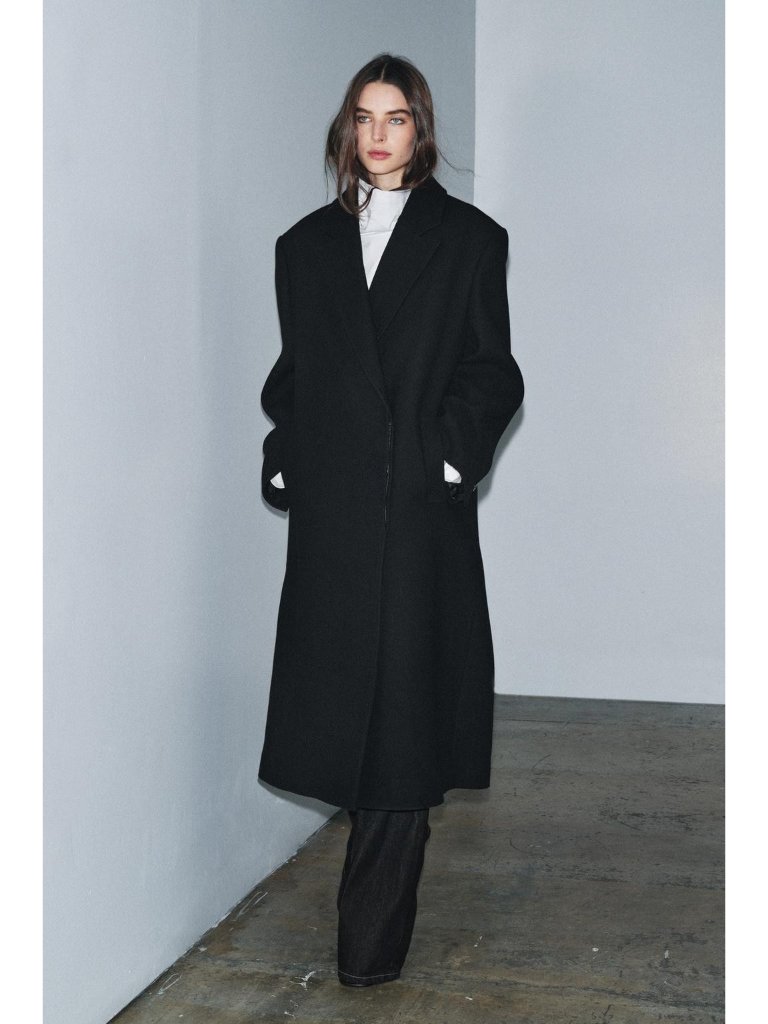 Zara Womens Long Coat Jacket S Small Black Italian Wool Collection 9286/754 Nwt